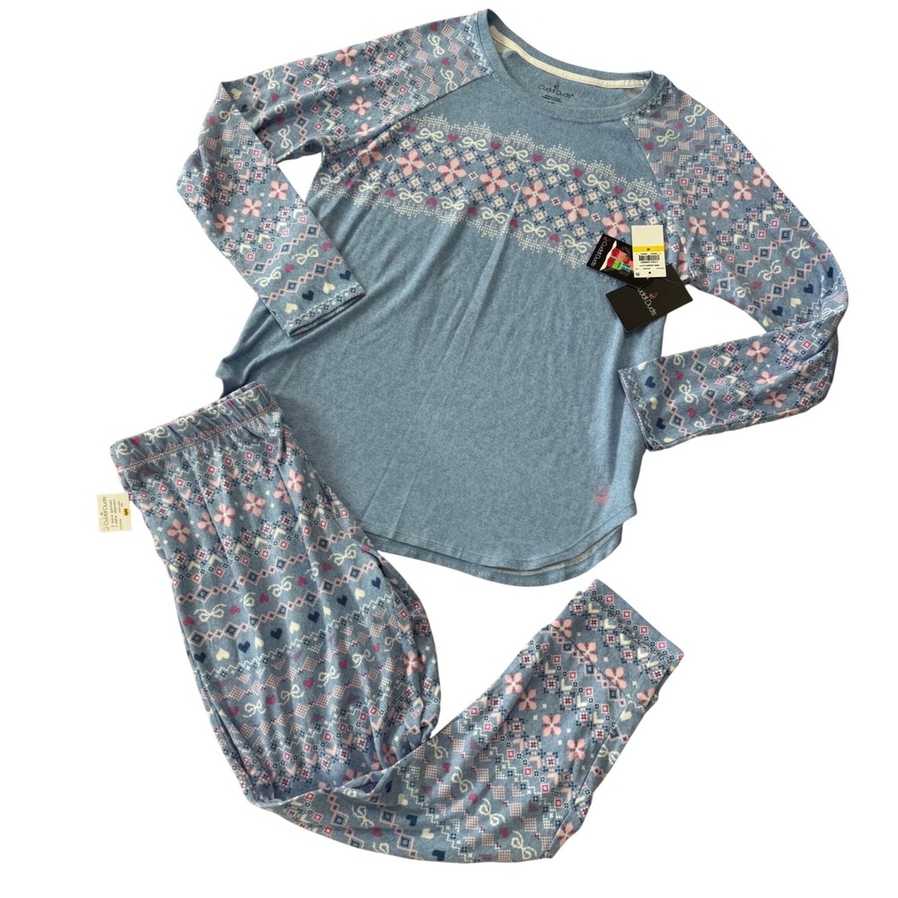 Cuddl Duds Fair Isle Pajama Set Blue Jogger Cozy Lounge Medium Cottagecore PJs - Picture 3 of 8